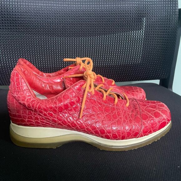 Unützer Womens Red Crocodile Style Leather Casual Sneaker SZ 8.5 - Picture 3 of 7